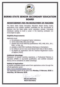 Borno state teachers recruitment requirements